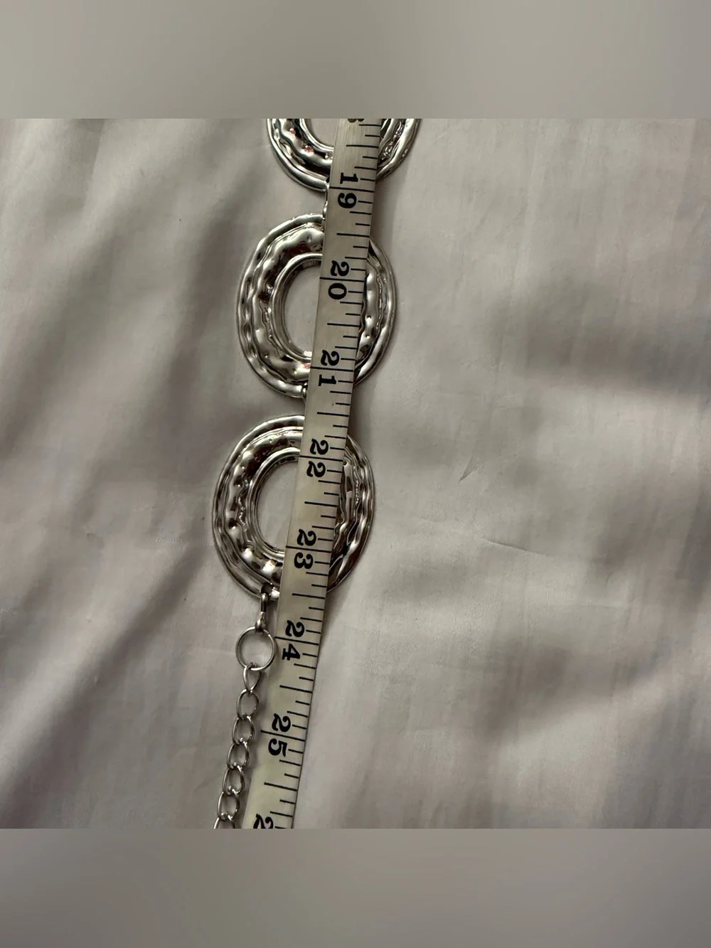 Silver tone metallic disc chain belt